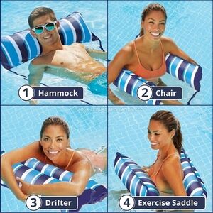 NWOT Inflatable 4-in-1 Pool Float Hammock for Adults Navy/White Stripe